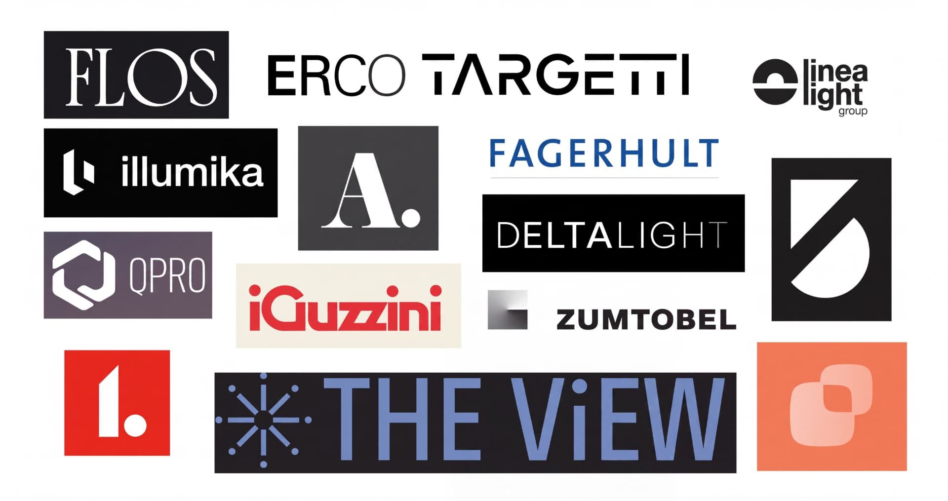 Мудборд логотипов конкурентов: FLOS, ERCO, Targetti, iGuzzini, Zumtobel